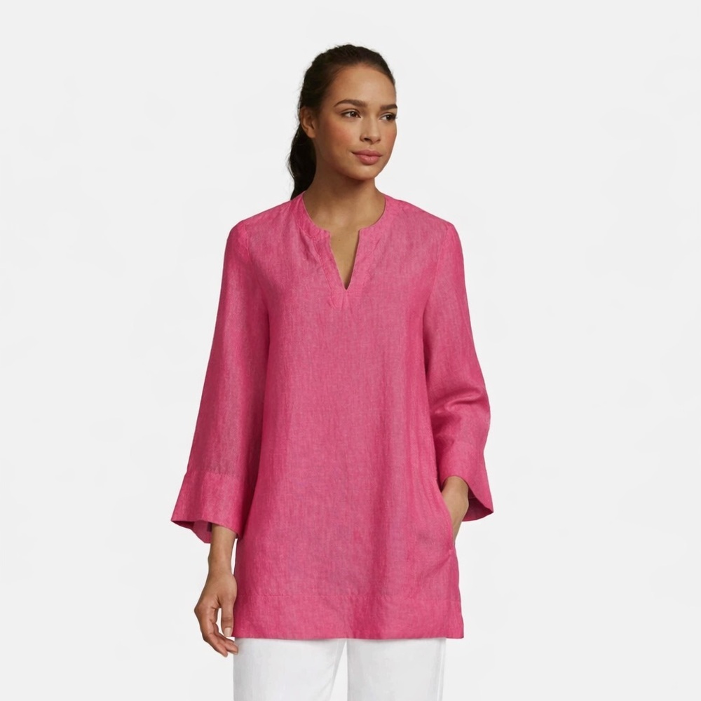 Lands End Linen Blend Tunic Top with Pockets Size‎ L